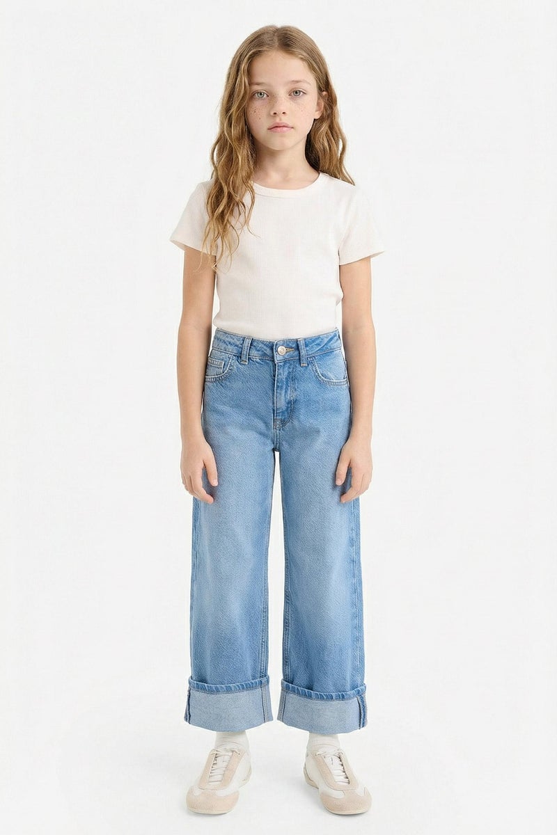 DeFacto Blue Girl Girl Straight Fit Large Jeans Casual - Image 3